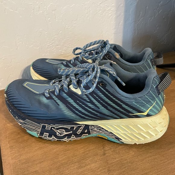 HOKA One One Women's  Speedgoat 4 Running Shoes Blue Yellow Size 7 - Picture 1 of 9